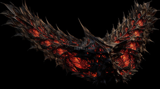 龙魔鬼和恶魔翅膀的黑色孤立 3D 插图与剪切路径