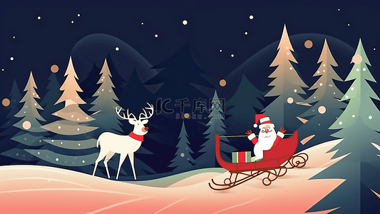 圣诞夜雪橇背景图片_圣诞节麋鹿雪橇