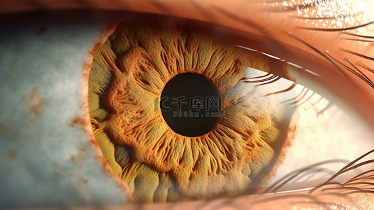 视力健康背景图片_3D 插图中描绘的瞳孔缩小中的不规则瞳孔收缩