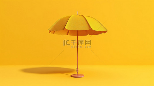 夏日黄色背景简约背景图片_简约海边简约黄色沙滩伞3D插画