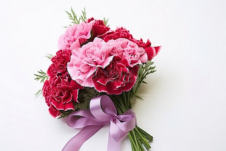 粉色花束背景图片_白色背景下的红色和粉色康乃馨花束
