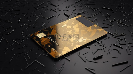 黑色混凝土横幅上黄金信用卡模板的 3D 插图