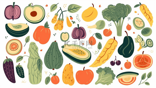 组合背景图片_食物水果组合卡通背景