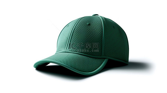 时尚配饰背景图片_带有时尚绿色棒球帽的白色背景的 3D 渲染