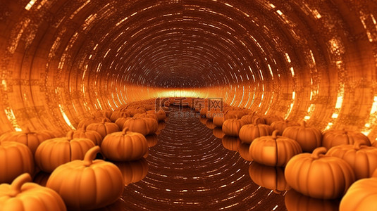万圣节吸血鬼背景图片_万圣节背景的怪异南瓜隧道的 3D 渲染
