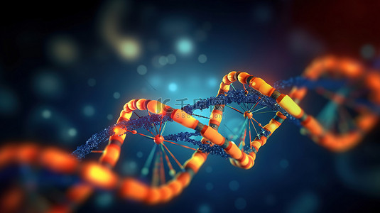 抽象分子序列蓝色和橙色 DNA 链背景