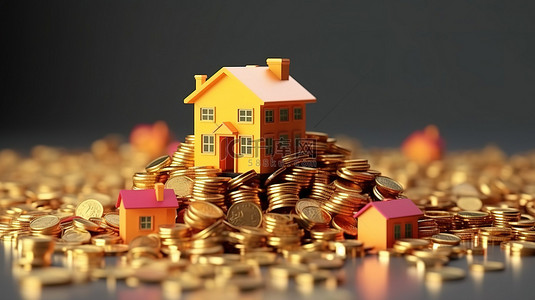 房产售背景图片_在 3D 渲染中概念化房地产市场买卖房产租赁住房和房价
