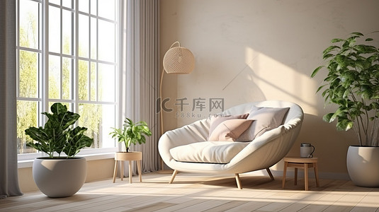 家具背景图片_卧室里的斯堪的纳维亚风格扶手椅和咖啡桌