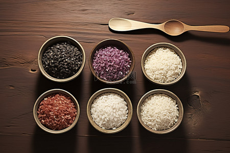 素食健康背景图片_各种口味和颜色的大米