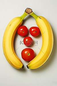 香蕉和西红柿，脸由红西红柿和黄香蕉制成