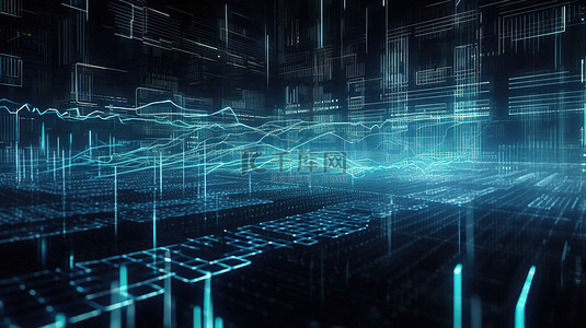 3D 渲染抽象矩阵背景可视化数字网络空间中的大数据流