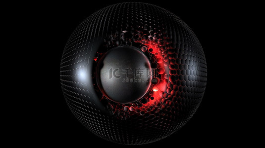 3D 渲染黑色背景与球形音频扬声器