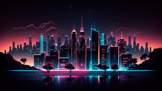 城市建筑霓虹背景