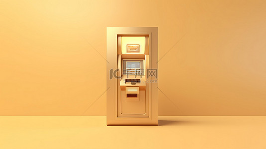 金融背景图片_米色和金色背景 atm 业务技术的革命性 3d 渲染
