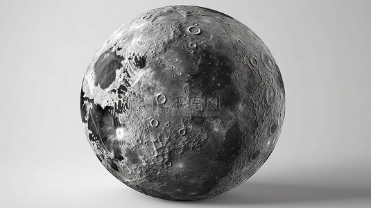 3d月球背景图片_白色背景与灰色月球空间背景和地球卫星的阴影 3D 渲染