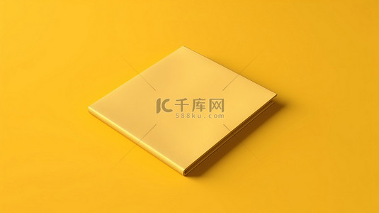 软封面方形小册子小册子和邀请函模型在阳光明媚的黄色背景上展示，具有真实的阴影效果 3D 渲染