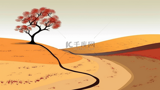 红色秋季背景图片_秋天一棵枫树插画背景