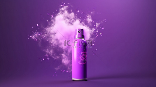 带有 3D 渲染气溶胶喷雾的紫色背景