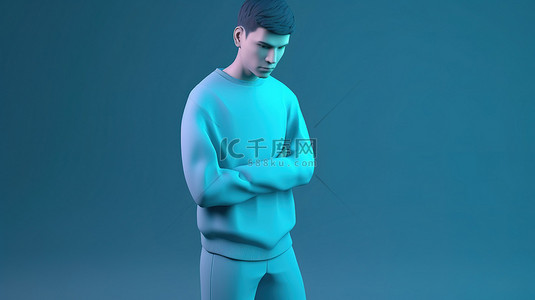 卡通图片男背景图片_3d 蓝色毛衣的男性头像呈现完美的个人资料图片