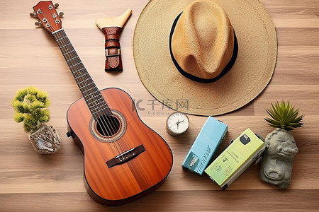 旅行吉他背景图片_配件和物品以及吉他