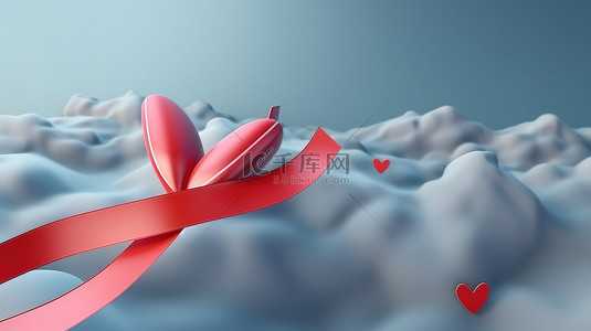 红色中背景图片_红色飞机在异想天开的 3D 纸艺术设计中飞过心丝带