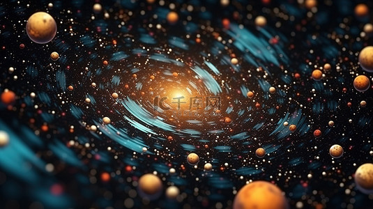 宇宙中的恒星与粒子交响乐奢华优雅的抽​​象背景3D插画
