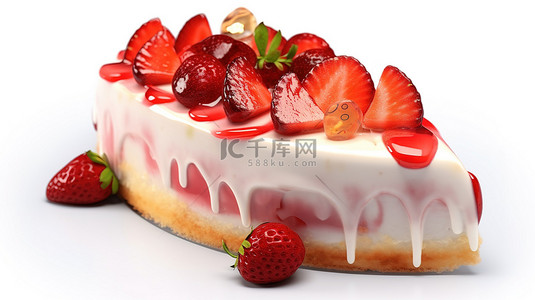 甜美背景背景图片_草莓香草蛋糕，白色背景上的 3D 杰作