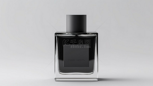 3d 渲染黑色立方体香水瓶与白色背景和空白标签为您的设计