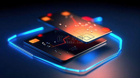 信用卡数字化支付 3D 渲染和非接触式 NFC 交易