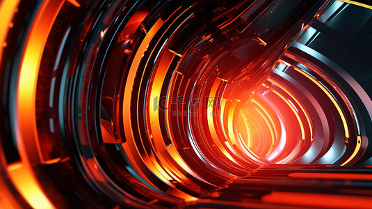 红蓝浅色背景图片_未来科幻世界中红色和橙色霓虹灯形状的运动抽象 3D 插图