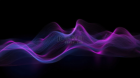 充满活力的紫色 3d 抽象运动背景与波浪线
