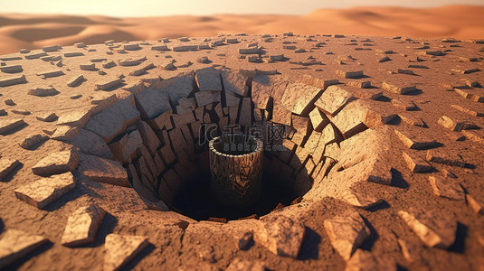 挖掘的地洞的 3D 插图揭示了链环加密货币和化石遗骸