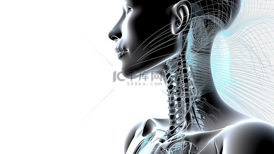女性解剖学 3D 医学背景中突出显示的颈骨