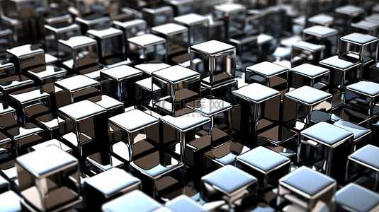 深色铬立方体的 3D 渲染插图