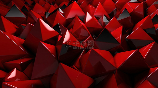 红色菱形背景背景图片_具有深红色 3d 三角形的抽象背景