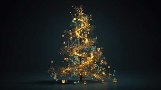 圣诞背景背景图片_抽象圣诞树形状像圣诞树的节日元素的 3D 渲染