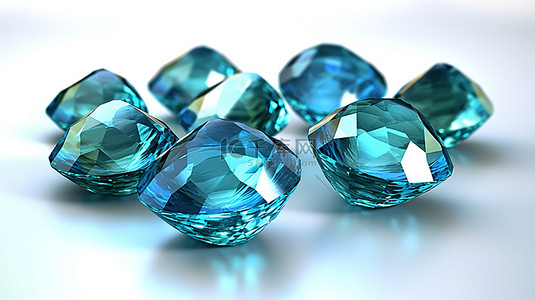 首饰背景图片_海蓝宝石中的珠宝簇 3d 渲染