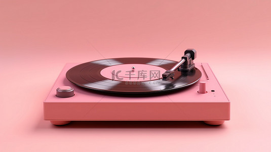 极简主义 3D 渲染粉色乙烯基播放器，柔和的粉色背景，光滑的表面，灵感来自音乐