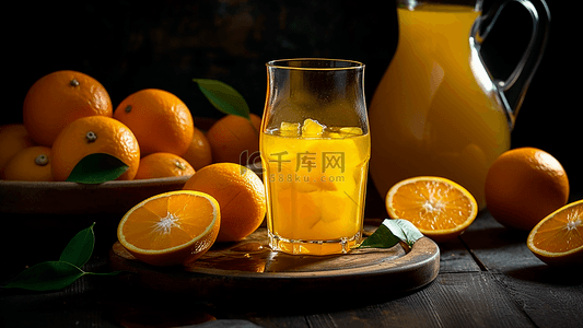 静物背景图背景图片_水果鲜榨橙汁背景