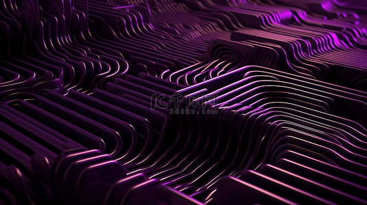 螺旋形线条背景图片_3D 插图中描绘的紫色线条的几何图案