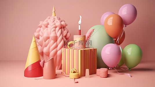 充满活力的 3D 元素，用于欢乐的生日庆祝活动背景传单和海报设计