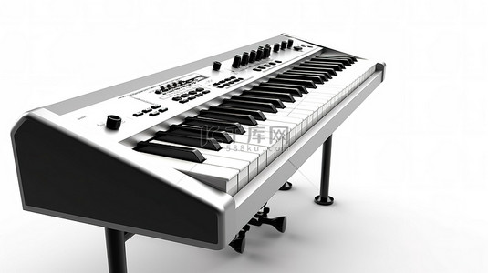 白色背景数码钢琴合成器的 3d 渲染