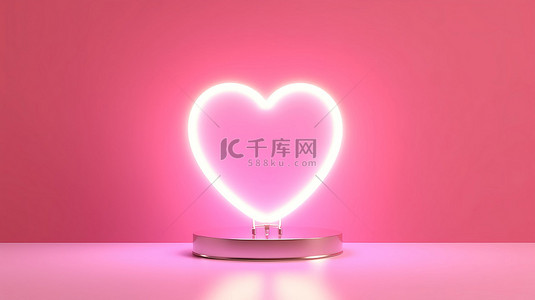 产品演示样机 3D 呈现粉红色背景上的霓虹灯心