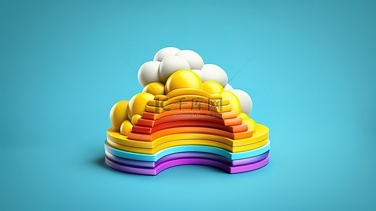 3D 矢量艺术中充满活力的彩虹和云彩