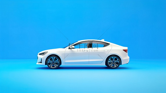 快速的白色轿车是一辆超级家庭用车，在凉爽的蓝色背景上以 3D 呈现
