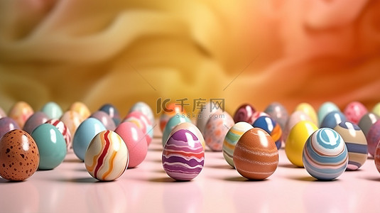 复活节节日彩蛋背景图片_欢乐的复活节令人惊叹的节日彩蛋 3D 设计与正宗的装饰