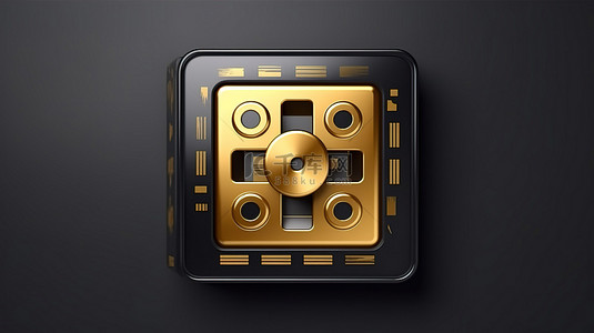 黑色方形背景图片_金色线轴磁带录音机的图标 3d 在 ui ux 界面元素的黑色方形按钮上呈现