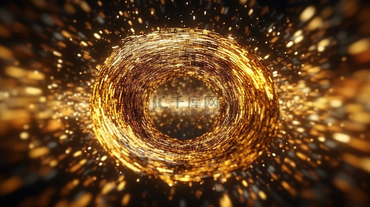 黑色金粉背景背景图片_带有闪闪发光的金色火花颗粒的圆形空间的 3D 渲染