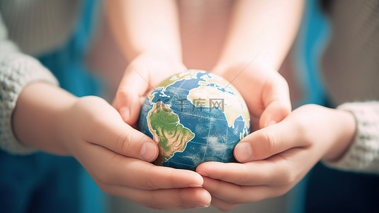 保护地球背景图片_一家人一起保护地球，手里拿着一个 3D 星球