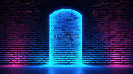 砖墙背景下霓虹灯照亮的房间的 3D 渲染